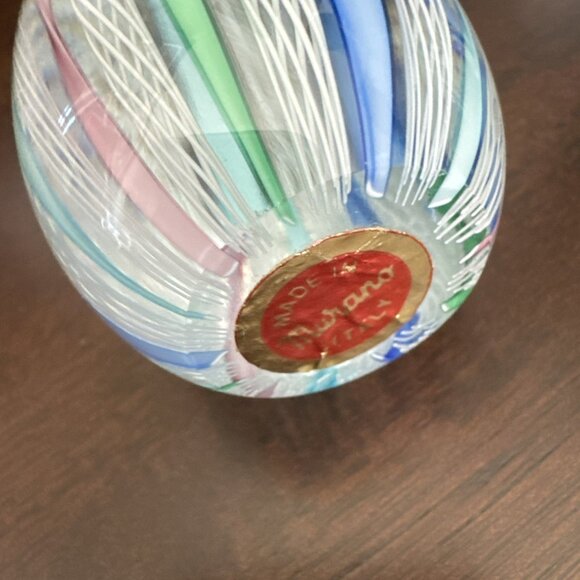 Vtg Murano Egg Shape Multi-Color Ribbon Latticino Glass Paperweight GORGEOUS - Picture 9 of 10